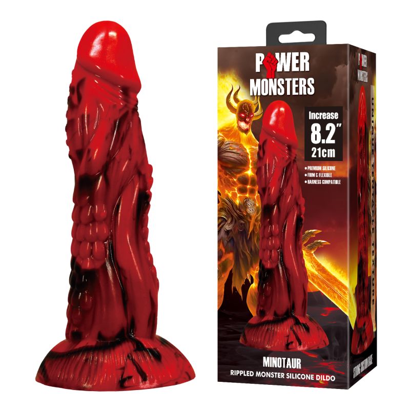 Фаллоимитатор силиконовый Power Monsters Minotaur на присоске, красный, 21 см вид 3