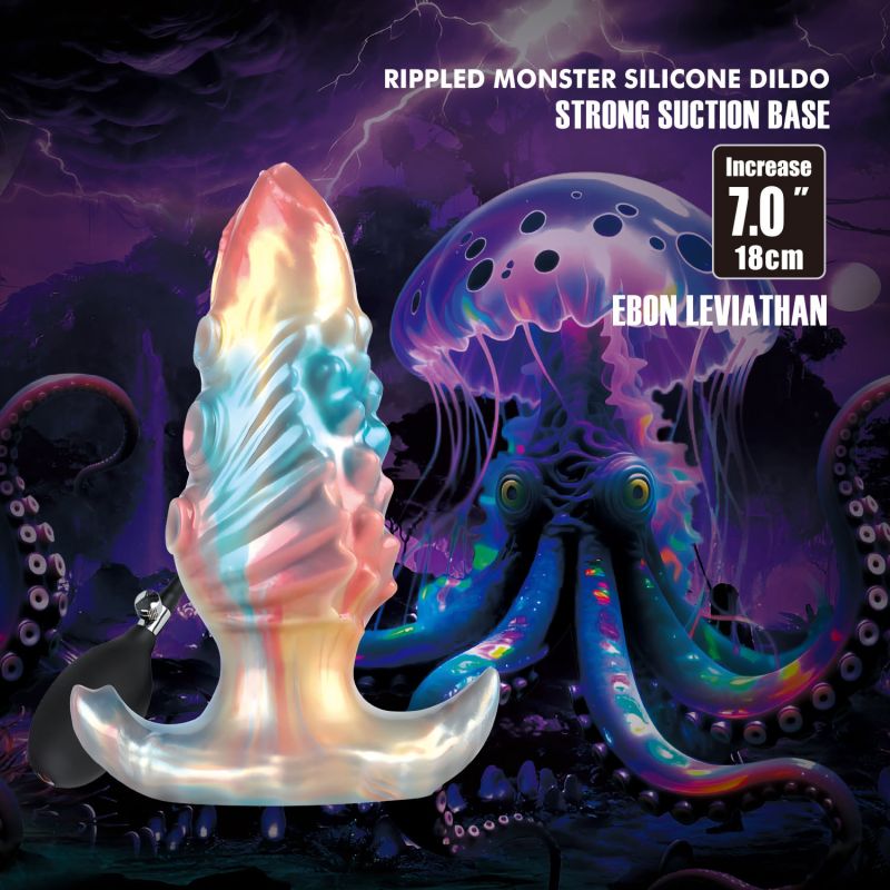 Анальна пробка Power Monsters Infernal Ebon Leviathan з накачуванням, різнокольорова, 18 см вид 2