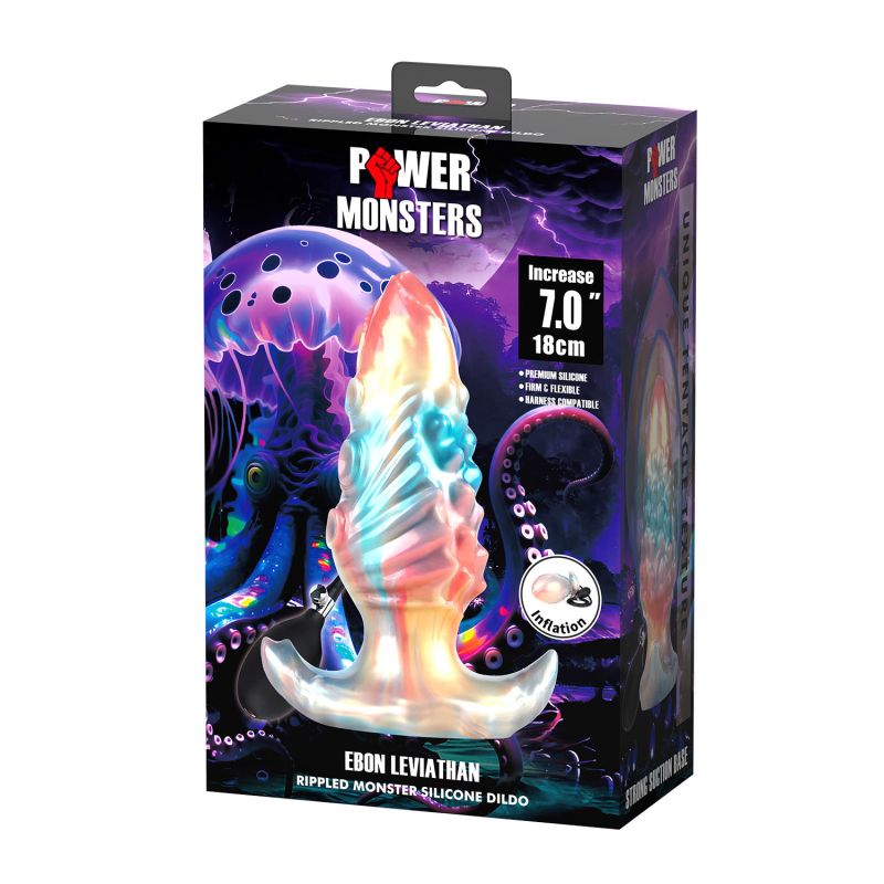 Анальна пробка Power Monsters Infernal Ebon Leviathan з накачуванням, різнокольорова, 18 см вид 13