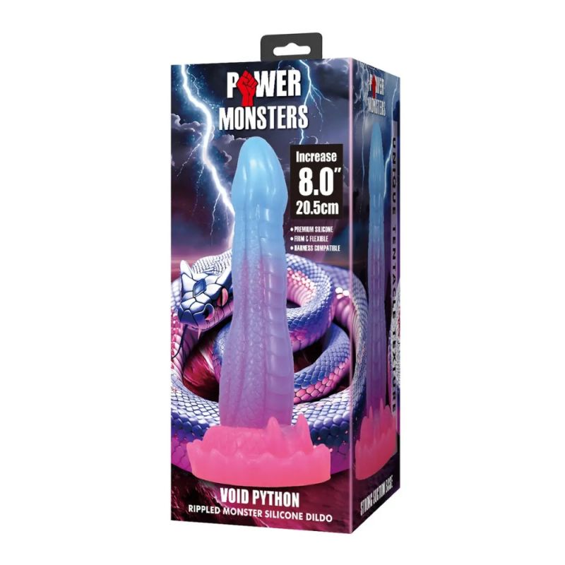 Фалоімітатор силіконовий Power Monsters Void Python на присосці, фіолетовий, 4 см х 20.5 см вид 11