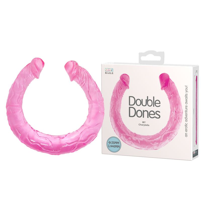 Фалоімітатор двосторонній Baile Double Dones, реалістичний, рожевий, 44 × 3,5 см вид 2