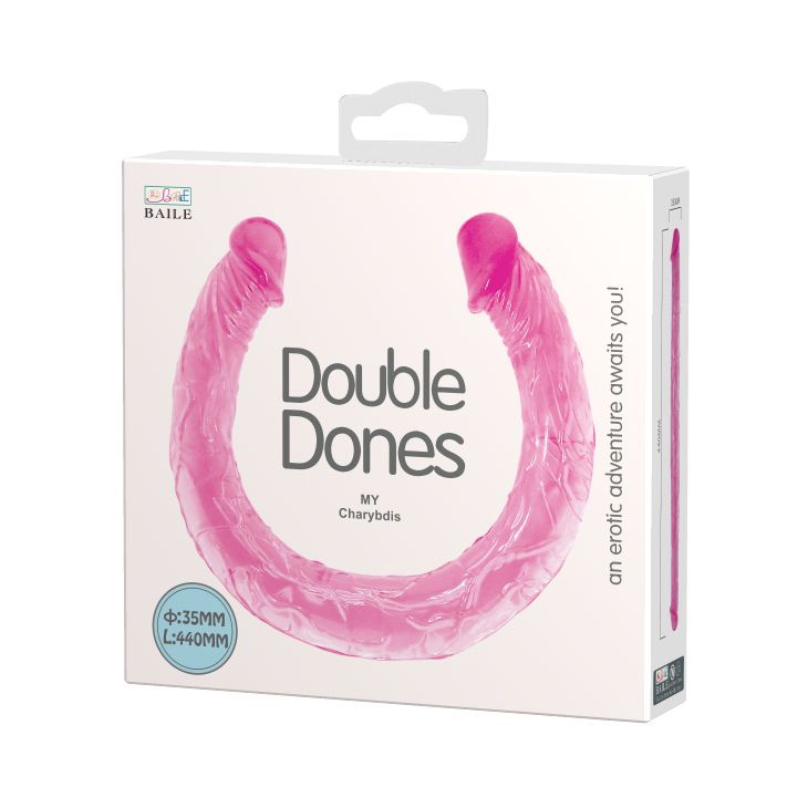 Фалоімітатор двосторонній Baile Double Dones, реалістичний, рожевий, 44 × 3,5 см вид 4