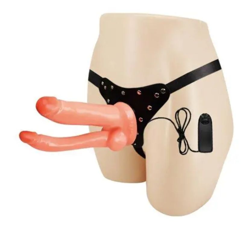 Жіночий подвійний страпон з вібрацією Baile Ultra Passionate, беж вид 4