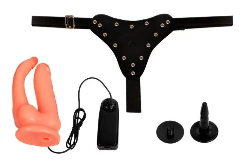 Жіночий подвійний страпон з вібрацією Baile Ultra Passionate, беж вид 6