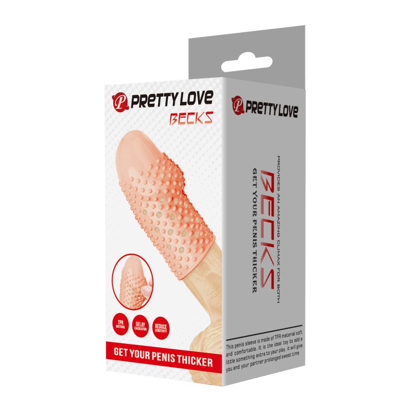 Стимулююча насадка на голівку пеніса Pretty Love Becks з пухирцями, бежева, 8 × 3,8 см вид 9
