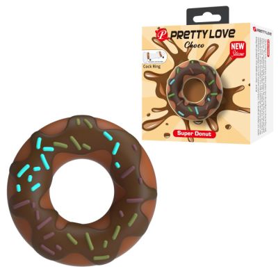 Эрекционное кольцо Pretty Love Choco в форме пончика с кремом, коричневое, 4,6 х 2 см