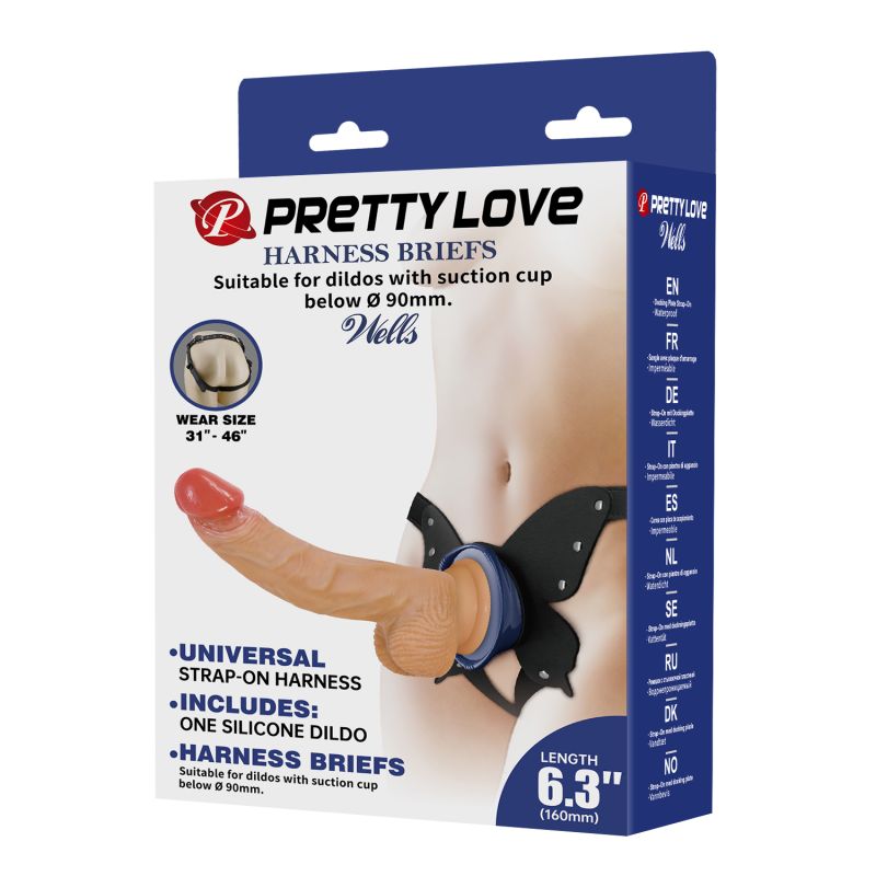 Страпон реалистичный Pretty Love Wells на синих ремнях, 20,6 х 4,2 см вид 14