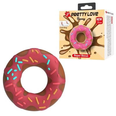 Эрекционное кольцо Pretty Love Berry в форме пончика с кремом, розовое, 4,6 х 2 см