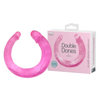 Двусторонний фаллоимитатор BAILE Double Dones, розовый, 42 × 3.5 см