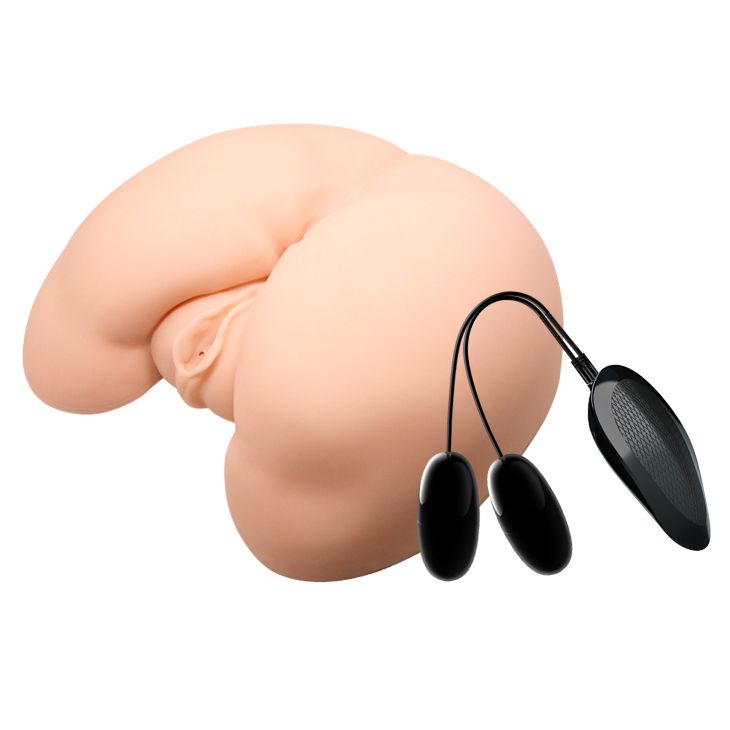 Мастурбатор попка с двумя отверстиями с вибрацией, бежевый, 25 × 22 см вид 3