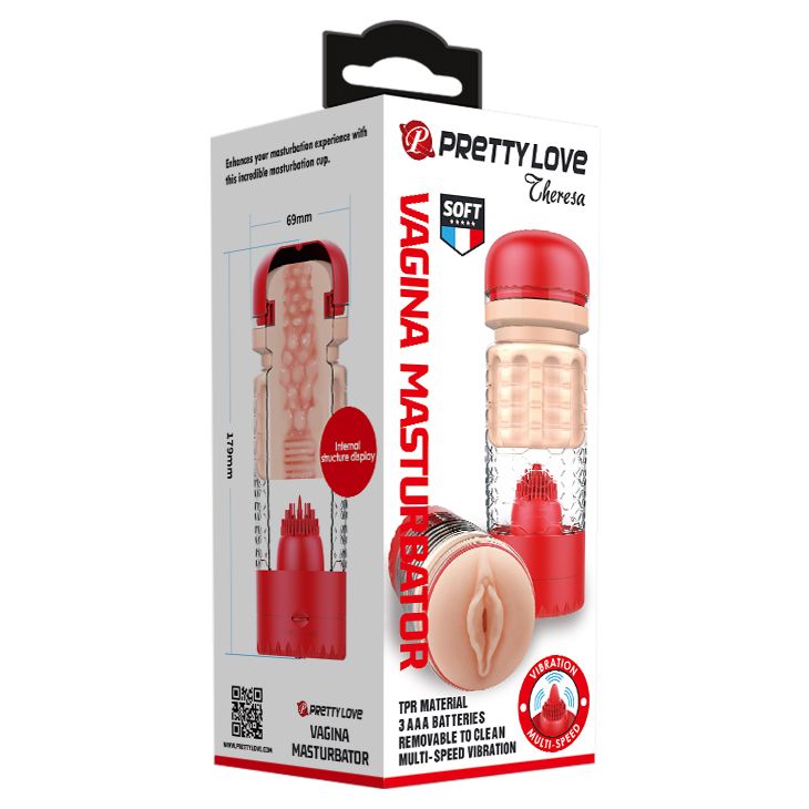 Мастурбатор-вагіна Pretty Love Theresa зі стимуляцією головки, в червоній колбі, 17,9 х 6,9 см вид 16