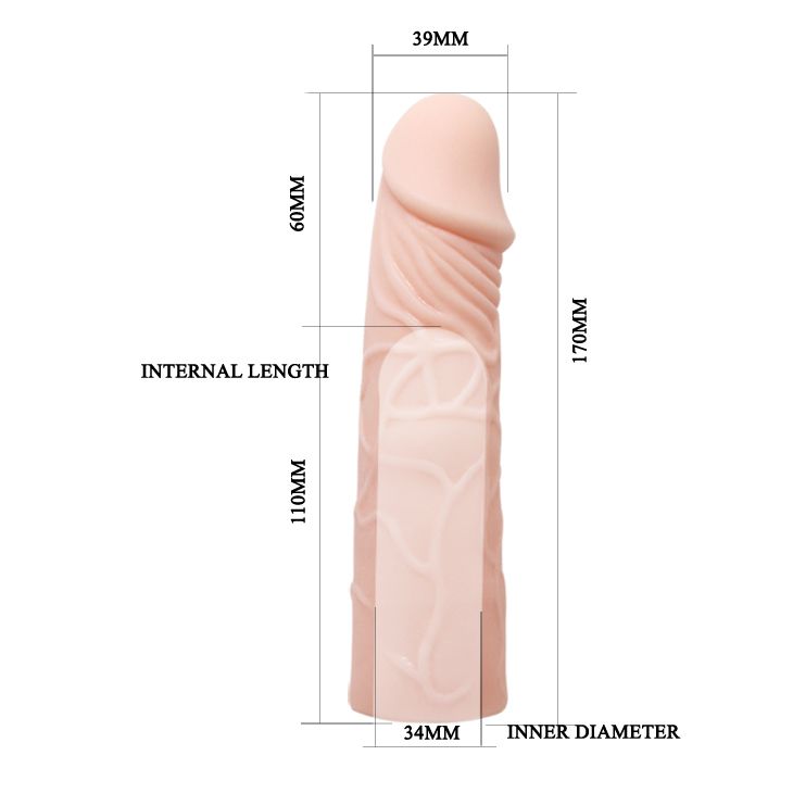 Насадка на пеніс Baile Penis Sleeve, подовжуюча, бежева, 17 × 2,5 см вид 8