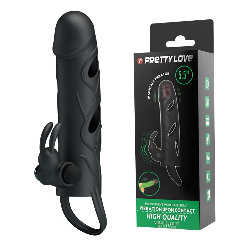 Вібронасадка на пеніс PRETTY LOVE Penis Sleeve, чорна, 12 × 3,3 см вид 2