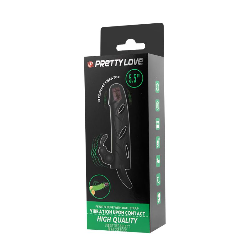 Вібронасадка на пеніс PRETTY LOVE Penis Sleeve, чорна, 12 × 3,3 см вид 11