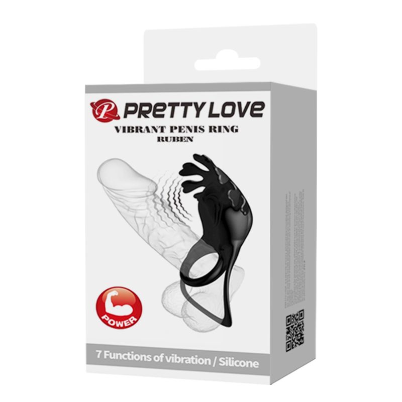 Эрекционное виброкольцо PRETTY LOVE Ruben двойное, чёрное, 8.5 х 5.3 см вид 12