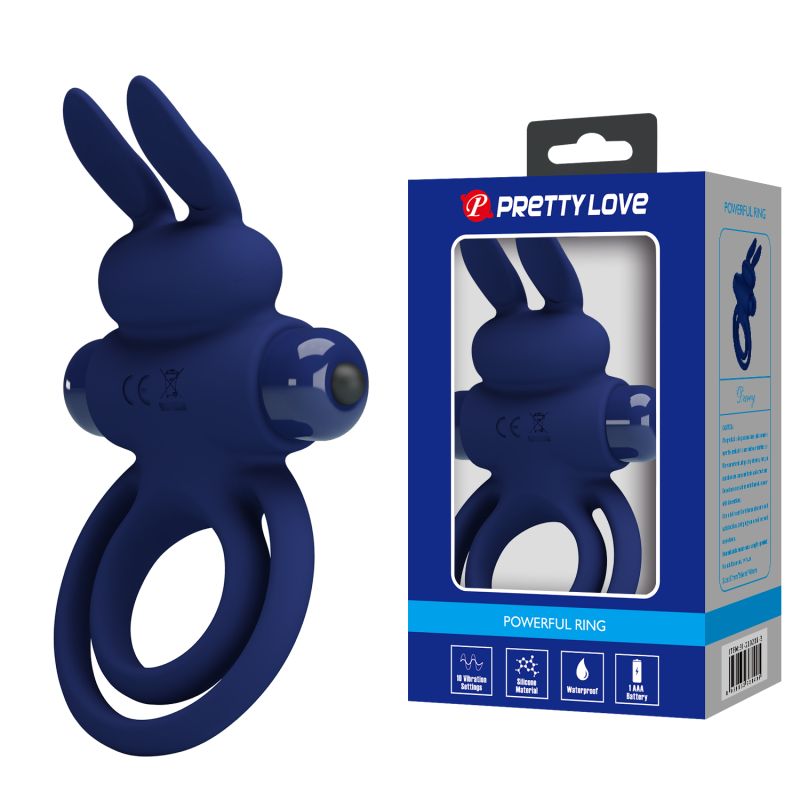 Віброкільце подвійне PRETTY LOVE Vibro Bunny III зі стимуляцією для клітора, синє, 9.7 х 6.5 см вид 2