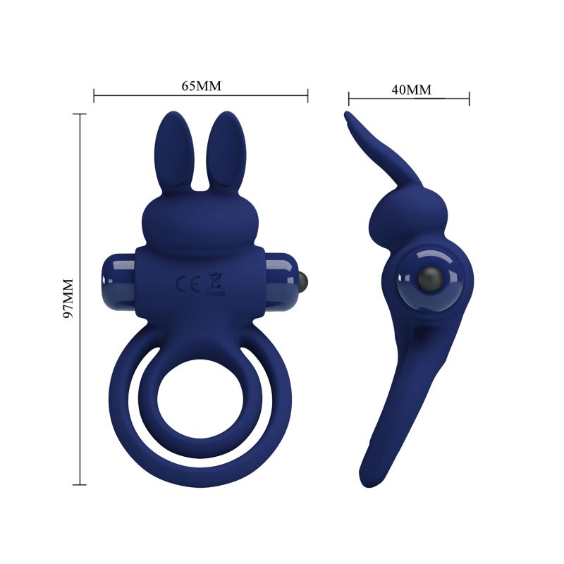 Віброкільце подвійне PRETTY LOVE Vibro Bunny III зі стимуляцією для клітора, синє, 9.7 х 6.5 см вид 8