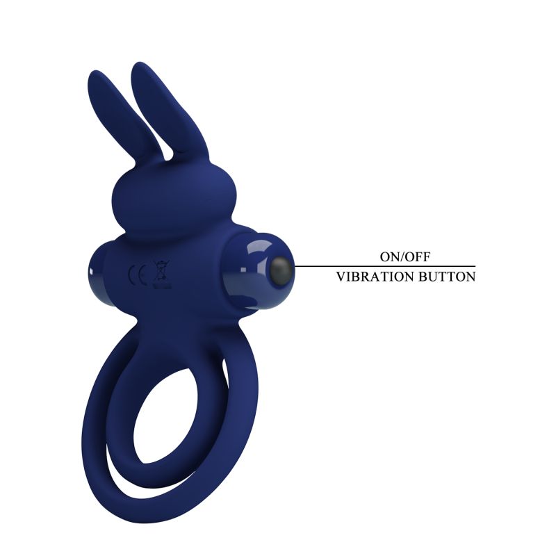 Віброкільце подвійне PRETTY LOVE Vibro Bunny III зі стимуляцією для клітора, синє, 9.7 х 6.5 см вид 9
