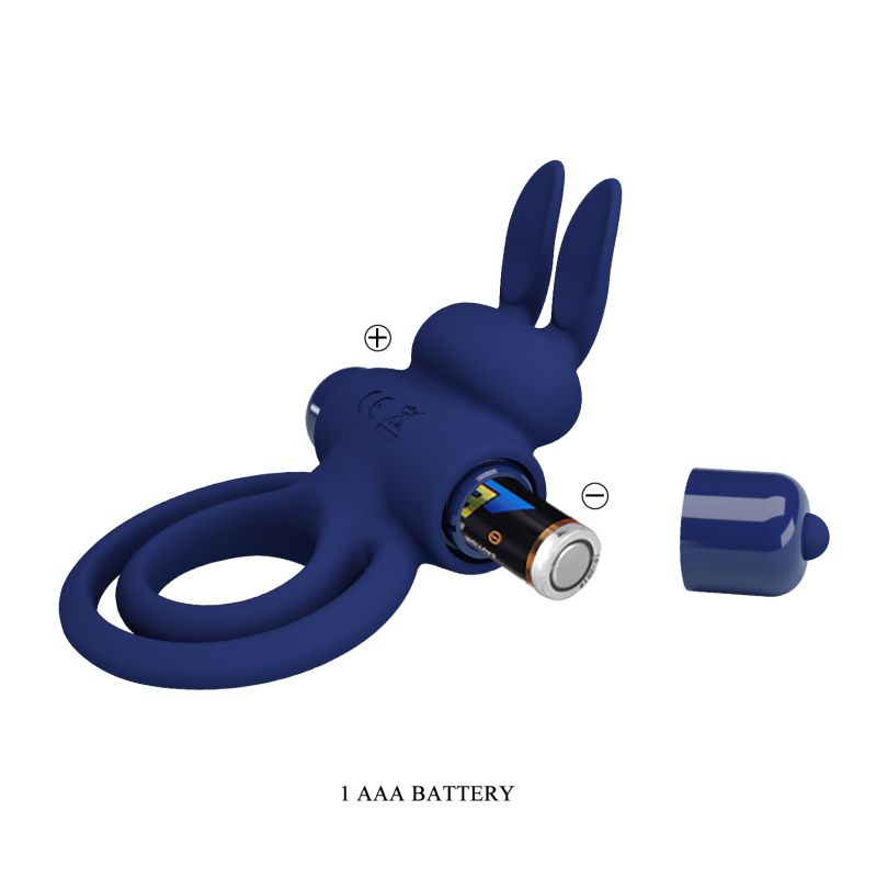 Віброкільце подвійне PRETTY LOVE Vibro Bunny III зі стимуляцією для клітора, синє, 9.7 х 6.5 см вид 10