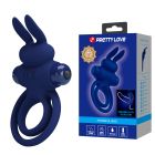 Виброкольцо двойное PRETTY LOVE Vibro Bunny III со стимуляцией для клитора, синее, 9.7 х 6.5 см вид 11