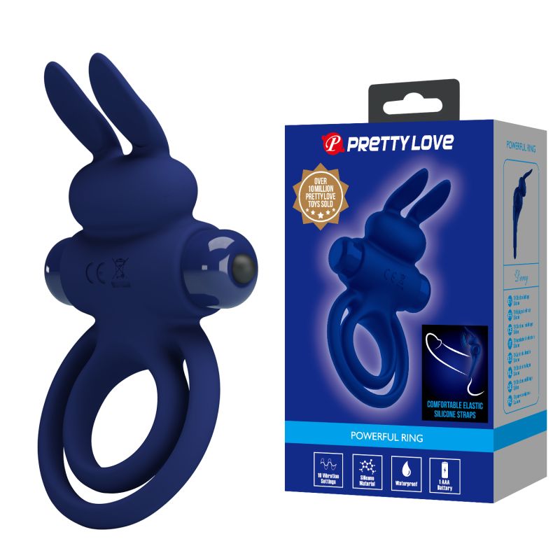 Виброкольцо двойное PRETTY LOVE Vibro Bunny III со стимуляцией для клитора, синее, 9.7 х 6.5 см вид 11