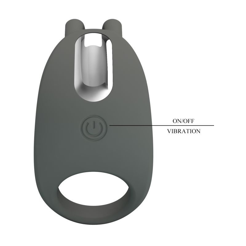 Ерекційне віброкільце PRETTY LOVE Master Ring з вусиками для клітора, сіре, 7.5 х 4 см вид 9