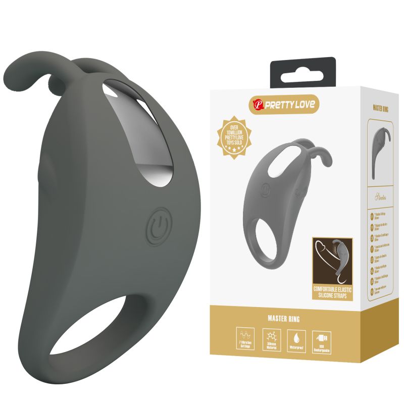 Эрекционное виброкольцо PRETTY LOVE Master Ring с усиками для клитора, серое, 7.5 х 4 см вид 12