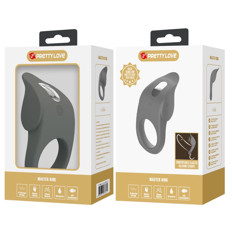 Ерекційне віброкільце PRETTY LOVE Master Ring силіконове, сіре, 8.7 х 5 см вид 12