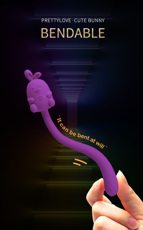 Міні-вібратор на паличці PRETTY LOVE Cute Bunny гнучкий, фіолетовий, 14.2 х 1.8 см вид 14