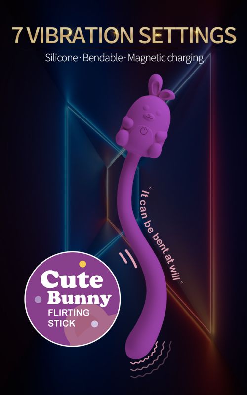Міні-вібратор на паличці PRETTY LOVE Cute Bunny гнучкий, фіолетовий, 14.2 х 1.8 см вид 21