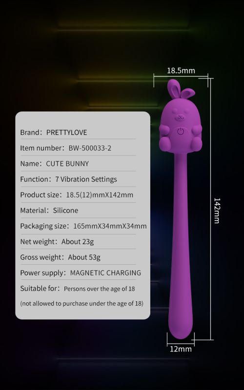Мини-вибратор на палочке PRETTY LOVE Cute Bunny гибкий, фиолетовый, 14.2 х 1.8 см вид 23