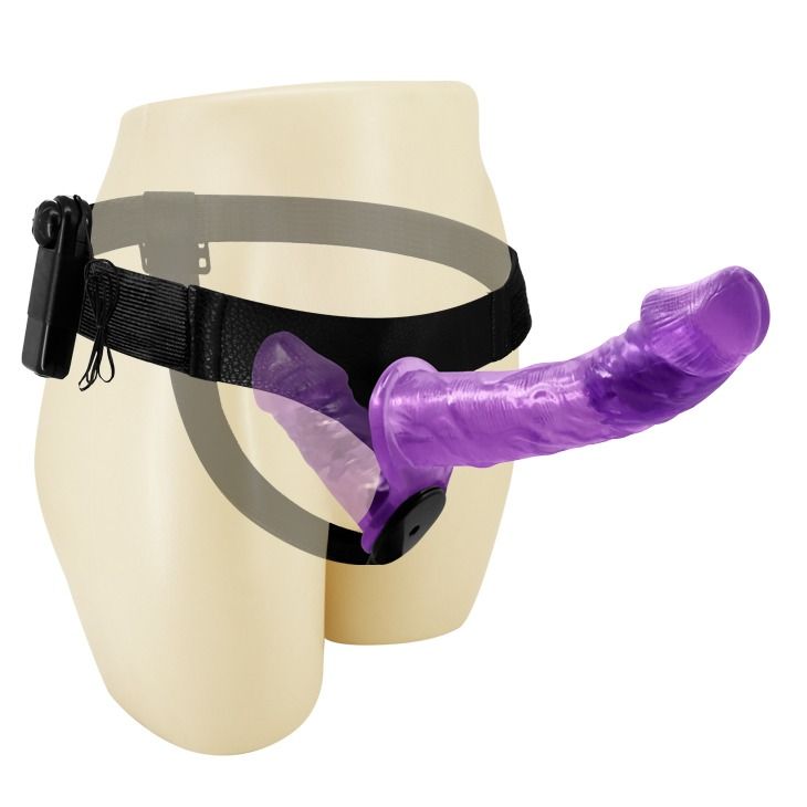 Подвійний страпон із вібрацією фіолетовий - Ultra Passionate Harness Dual Vibration Purple вид 3