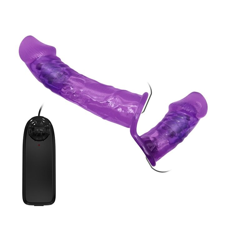 Подвійний страпон із вібрацією фіолетовий - Ultra Passionate Harness Dual Vibration Purple вид 4