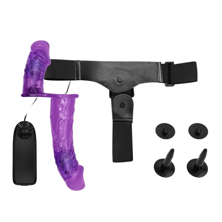 Подвійний страпон із вібрацією фіолетовий - Ultra Passionate Harness Dual Vibration Purple вид 5