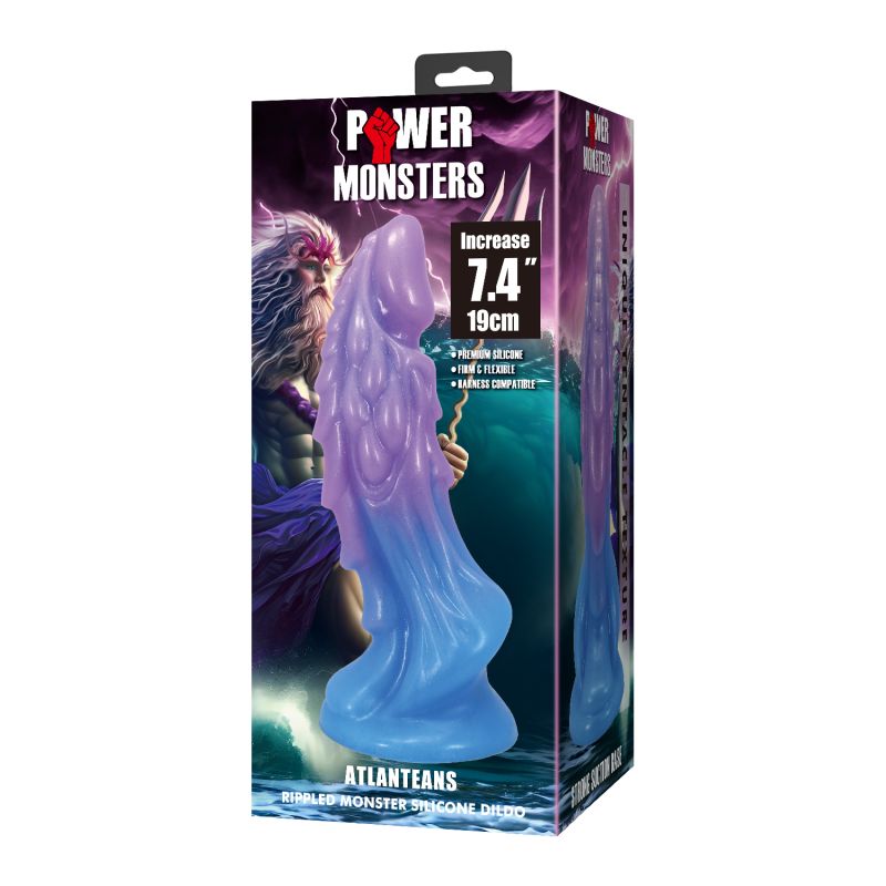 Фаллоимитатор силиконовый Power Monsters Atlanteans на присоске, фиолетово-синий, 19 х 5,4 см вид 10