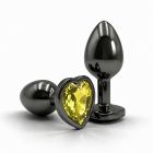 Анальна пробка, M, ALUME чорна з жовтим каменем у формі серця, 8.2 x 3.4 см вид 3