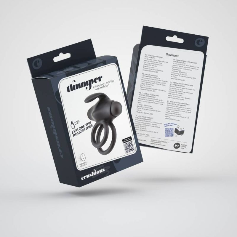 Вибро-эрекционное кольцо с дистанционным пультом Crushious Thumper черное, 8.5 см вид 10