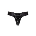 Трусики для страпона REALROCK Elastic Harness с кольцом, кожаные, черные, One Size (S-XL)