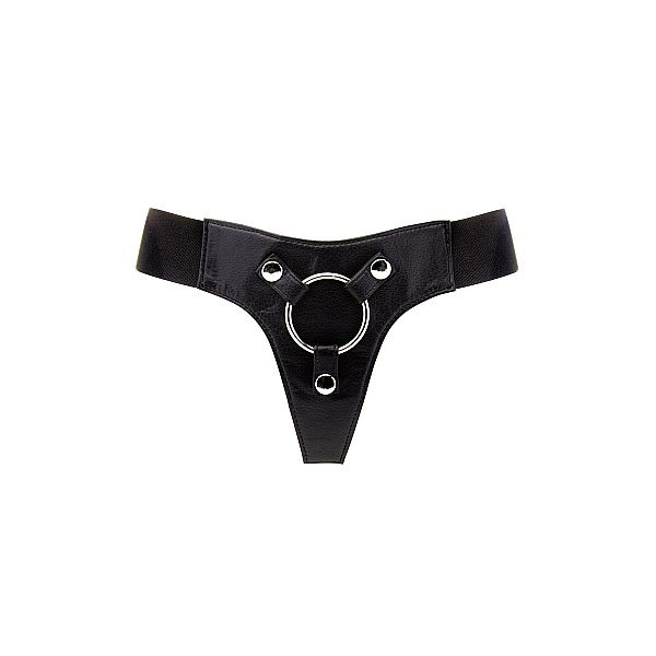 Трусики для страпона REALROCK Elastic Harness з кільцем, шкіряні, чорні, One Size (S-XL) вид 5