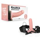Страпон порожнистий з вібрацією REALROCK, з пультом, бежевий, 16 × 4.6 см вид 2