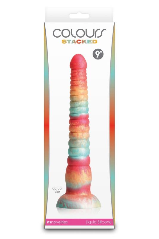 Фалоімітатор рельєфний NS Novelties Colours на присосці, різнокольоровий, 23 см вид 4