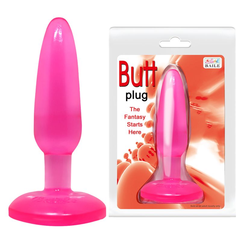 Анальна пробка на присосці BAILE Butt Plug, рожева, 14×3.5 см вид 2