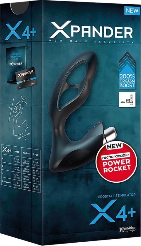 Масажер простати розмір М, XPANDER X4+ rechargeable PowerRocket, чорний, 10.5 см вид 5