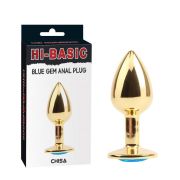 Анальна пробка з блакитним каменем Chisa Hi-Basic, золотиста