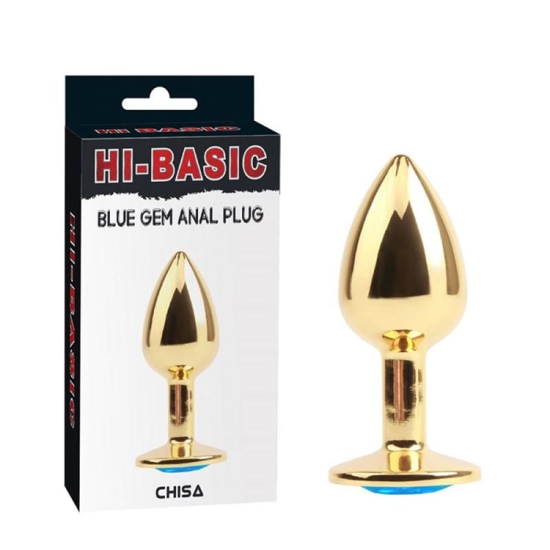 Анальная пробка с голубым камнем Chisa Hi-Basic, золотистая вид 2