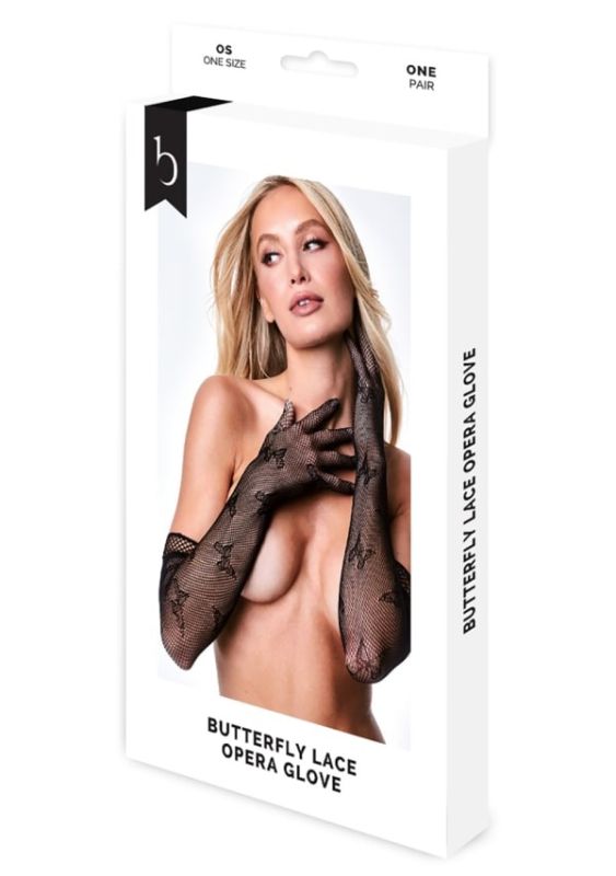 Рукавички подовжені з метеликами BACI Butterfly Lace Opera Gloves, чорний вид 4