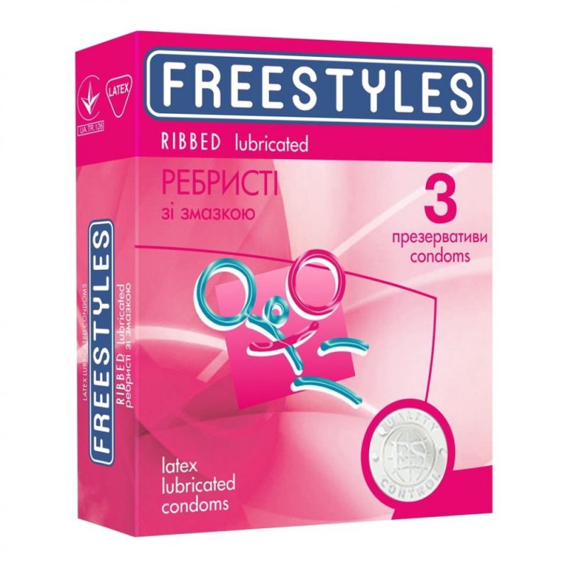 Презервативи ребристі латексні Freestyles Ribbed зі змащенням, 0.06 мм (ціна за упаковку, 3 шт.) вид 2
