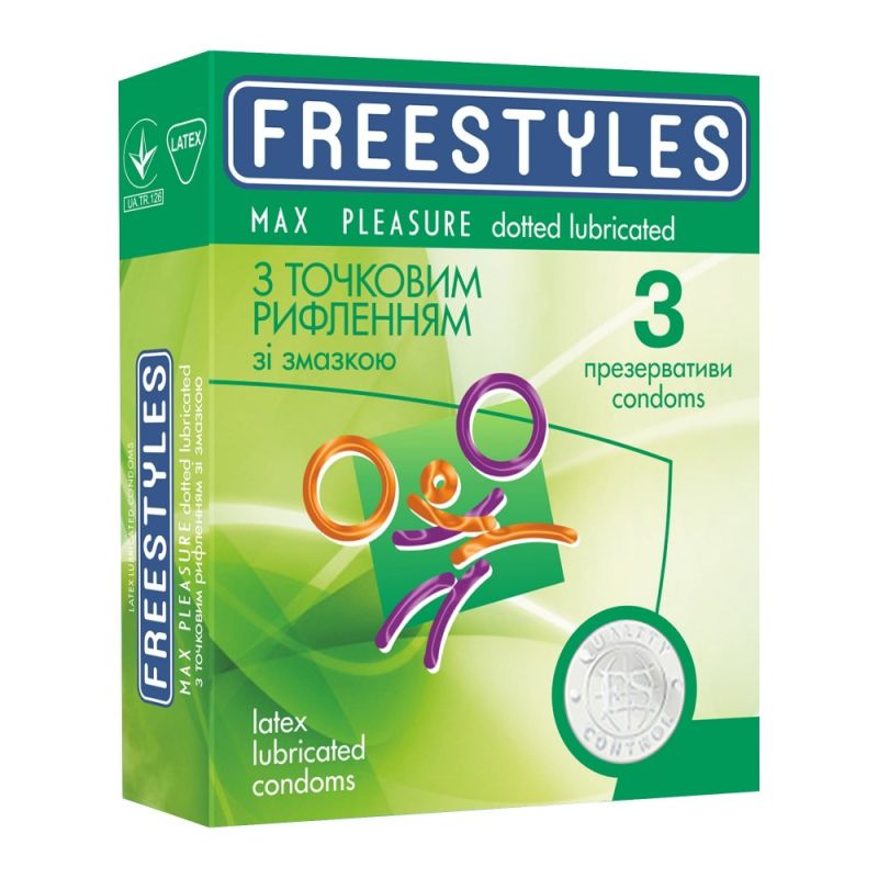 Презервативы латексные с точечным рельефом FREESTYLES со смазкой, 0.06 мм (цена за упаковку, 3 шт.) вид 2