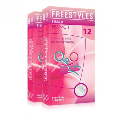 Презервативи ребристі латексні FREESTYLES зі змащенням, 0.06 мм (ціна за упаковку, 12 шт.)