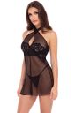 Пеньюар полупрозрачный Rene Rofe Midnight Halter Chemise Set с трусиками в комплекте, черный, S/M